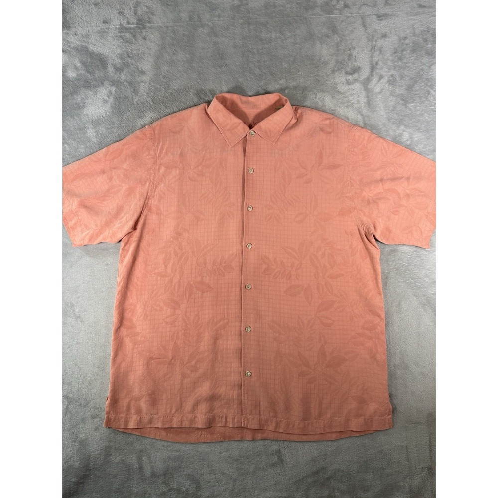 Tommy Bahama Shirt Mens XL Orange Silk Floral Button Up Hawaian